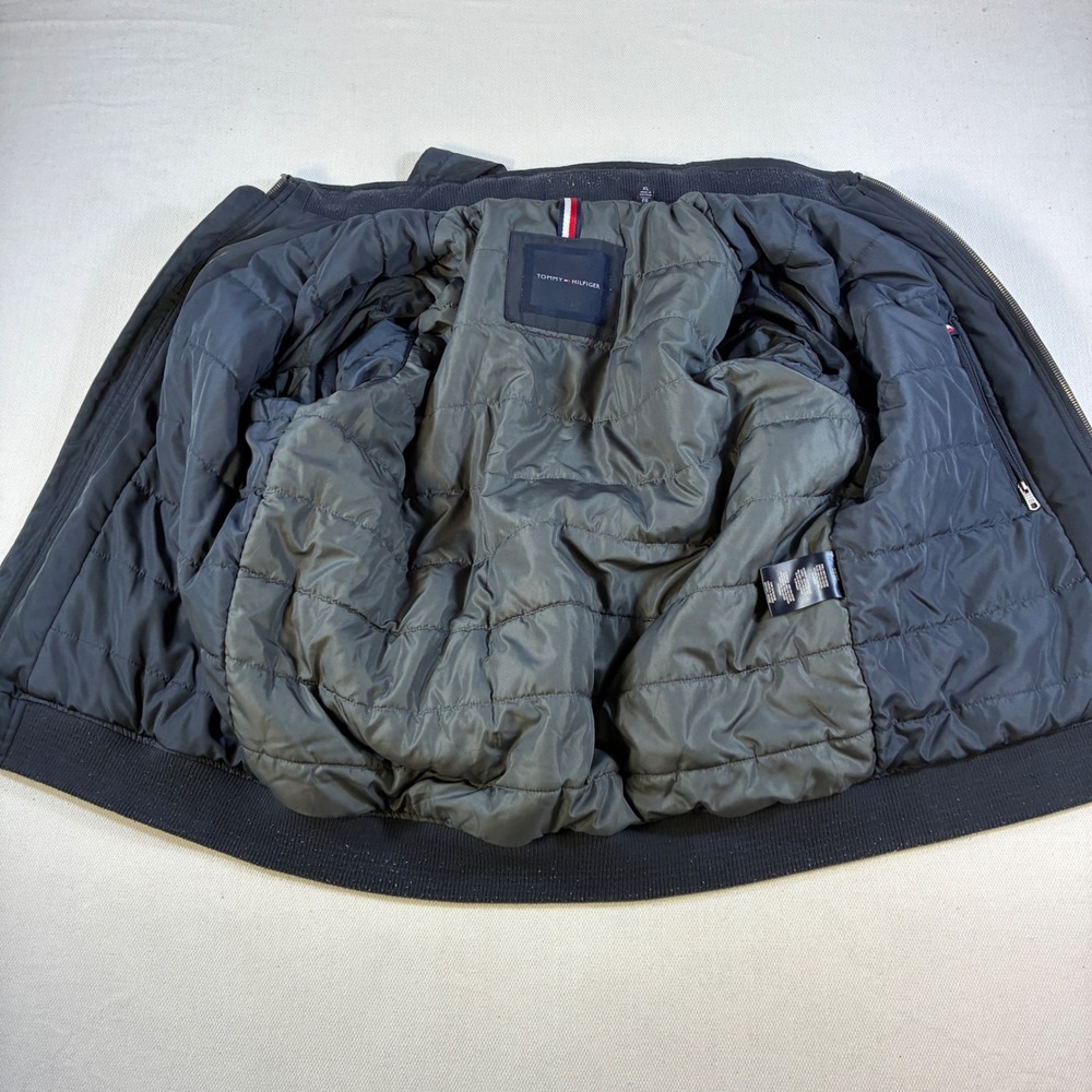 Tommy Hilfiger Jacket Mens XL Navy Blue Hooded Bomber Puffer Full Zip Heavy Coat - Picture 5 of 13